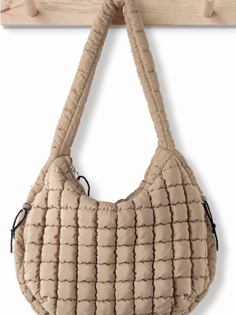Quilted Hobo Shoulder Bag in Beige